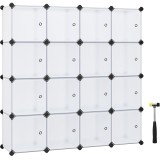 SONGMICS Unitate de depozitare cu 16 cuburi, pentru pantofi sau haine, personalizabil, 31x123x123 cm, alb transparent Household NewTrend
