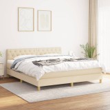 Pat box spring cu saltea, crem, 160x200 cm, material textil GartenMobel Dekor, vidaXL