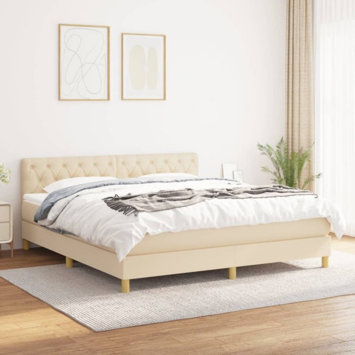 vidaXL Pat box spring cu saltea, crem, 160x200 cm, material textil 3140870