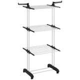 HOMCOM Uscător de Rufe Tip Turn cu 4 Niveluri, Suport pentru Uscat Rufe cu Aripi Laterale Pivotante și 4 Roți, 73x64x177 cm, Negru