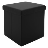 Cumpara ieftin Taburet hol cufar cu spatiu de depozitare Crystal piele ecologica negru 38x38x38cm