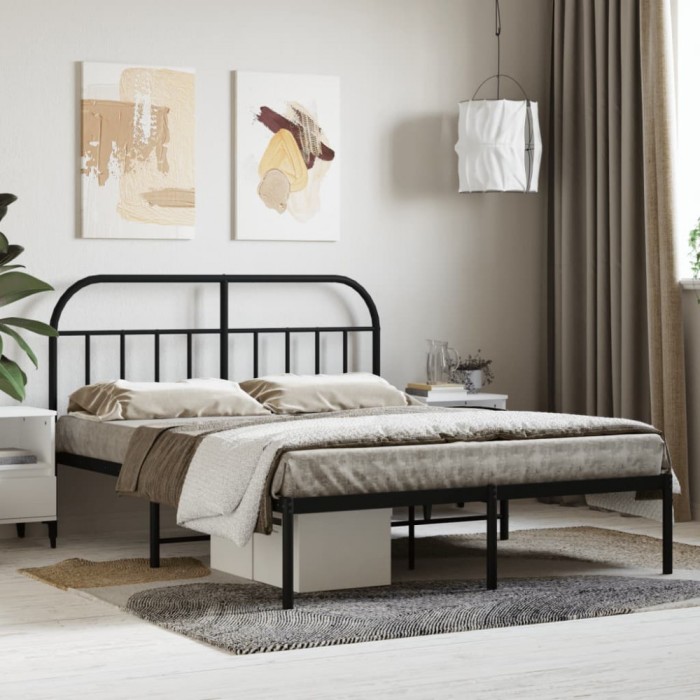 Gossi cadru de pat metalic cu tablie, negru, 135x190 cm