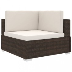 vidaXL Scaun modular de col?, 1 buc., maro, poliratan, cu perne foto