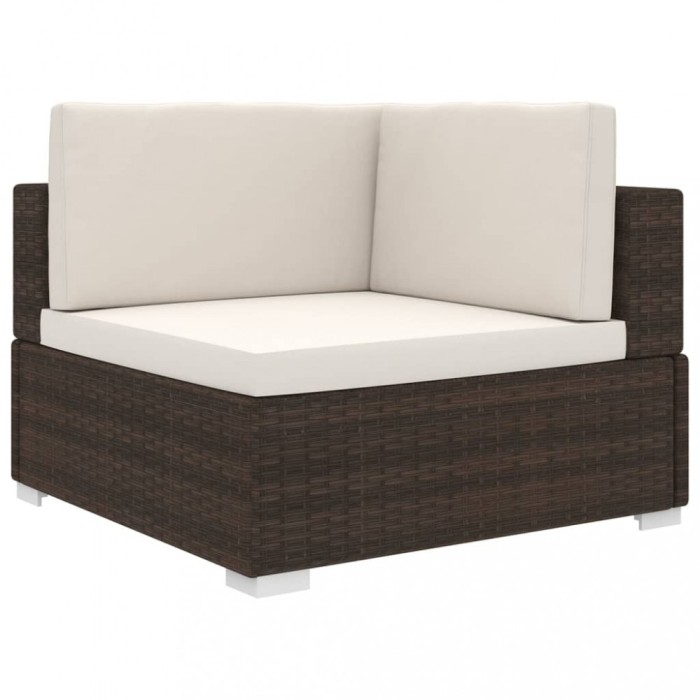 Scaun modular de colț, 1 buc., maro, poliratan, cu perne