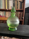 Decanter cogniac sticlă verde, vintage