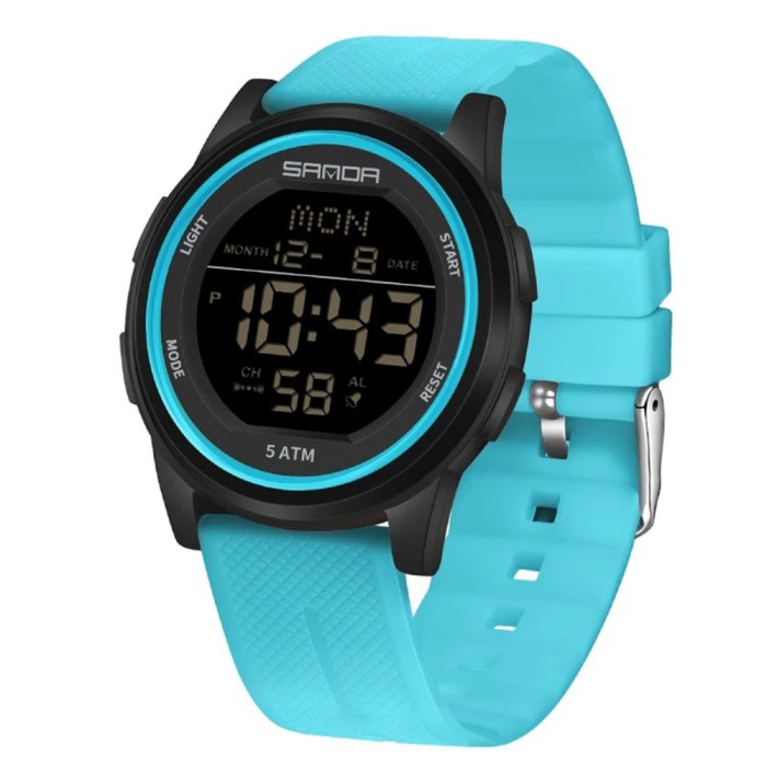 Ceas Copii Sanda 6182 Albastru-Negru , Design Sport, Digital, Afisaj Data, Alarma, Rezistent la Apa 5ATM