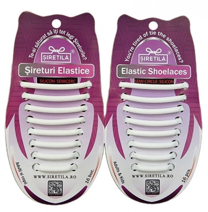 ALB - Sireturi Elastice din Silicon pentru pantofi sport, functie NO TOUCH, SIRETILA