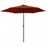 Umbrelă soare exterior, LED-uri, st&acirc;lp oțel, cărămiziu, 300 cm, vidaXL