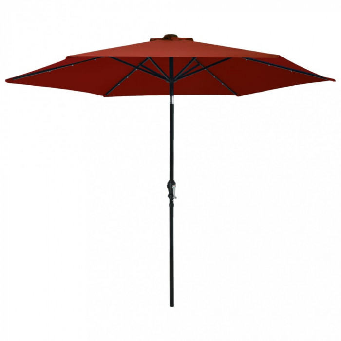 Umbrelă soare exterior, LED-uri, st&acirc;lp oțel, cărămiziu, 300 cm