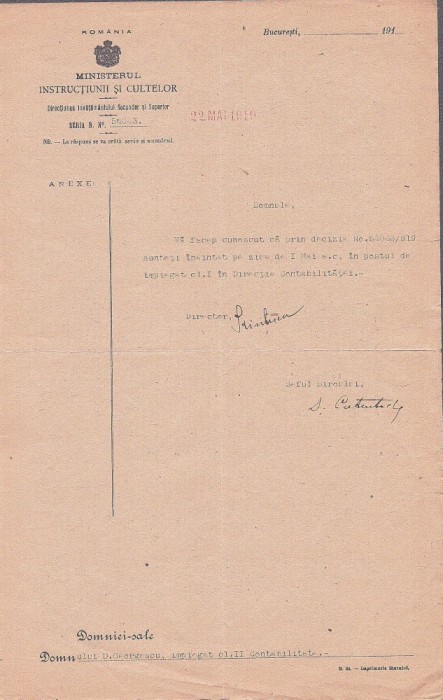 A3807N Constantin Kirițescu, semnătura olografă, 1919