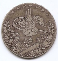 Egipt 20 Qirsh 1904 - Abdul Hamid II, Argint 28 g/833, 40 mm KM-296