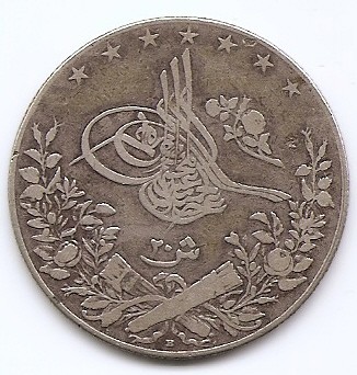 Egipt 20 Qirsh 1904 - Abdul Hamid II, Argint 28 g/833, 40 mm KM-296