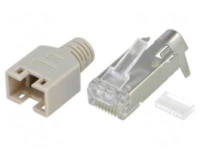 Mufă RJ45 8P8C Ecranată Gri cu Manșon Aurit foto