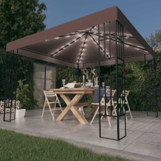 vidaXL Pavilion cu șiruri de lumini LED, gri taupe, 3x3 m 3070324