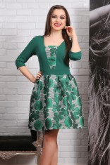 Rochie Verde Brad Din Jacuard Floral - 44Marimea foto