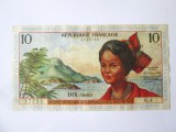Rară! Antilele Franceze DOM-TOM(Franta de peste mari:Guadelupa+Martinica+Guyana) 10 Noveaux Francs 1964 in stare buna/f.buna la cel mai mic pret