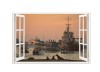 Sticker decorativ, Fereastra 3D, Nave marine, 85 cm, 668STK, natura si peisaje