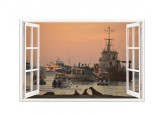 Cumpara ieftin Sticker decorativ, Fereastra 3D, Nave marine, 85 cm, 668STK, natura si peisaje