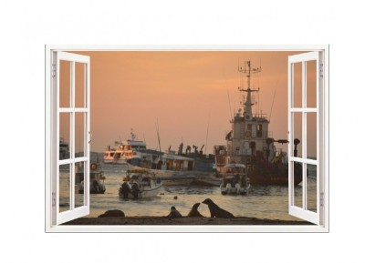 Sticker decorativ, Fereastra 3D, Nave marine, 85 cm, 668STK foto