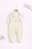 Salopeta bebelusi 2 piese ivoire, tricotata, stil clasic cu bretele (Marime