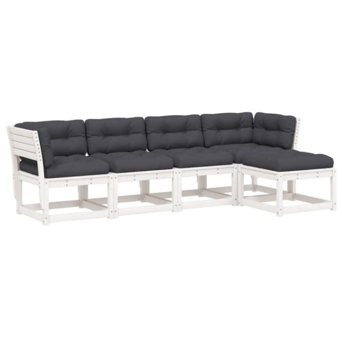 Set canapele de gradina cu perne 5 piese alb lemn masiv de pin