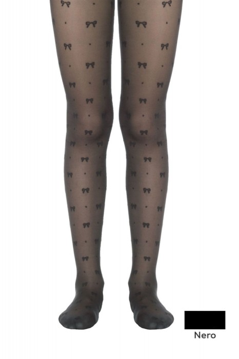 Ciorapi copii subțiri cu model fundițe, Amelie 20 Den - Nero, 146-152
