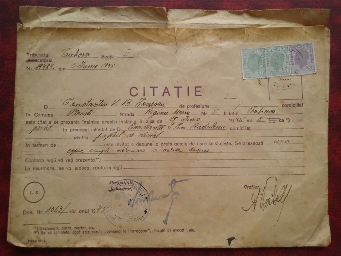 1945-Plic-Acte de Procedura+Citatie-RAR