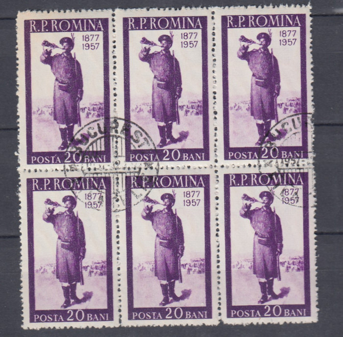 1957 LP 437 - 80 ANI RAZBOI INDEPENDENTA ROMANIA BLOC DE 6 STAMPILA FILATELIE