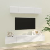 Cumpara ieftin Set dulap TV, 4 piese, alb extralucios, lemn prelucrat