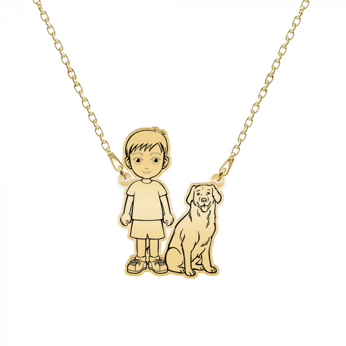 Childhood - Colier personalizat silueta copil cu animalut din argint 925 placat cu aur galben 24K