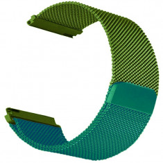 Curea otel, Milanese Loop, compatibila Moto 360 42mm generatia 2, telescoape QR, Green Mix