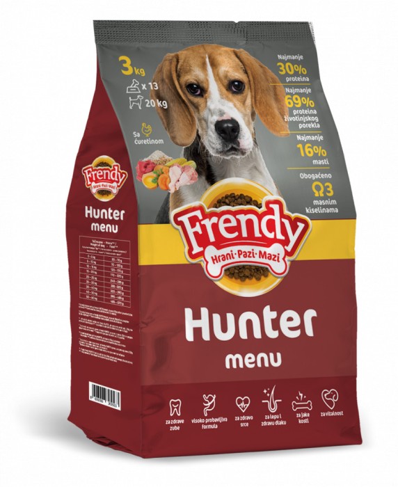 FRENDY HUNTER 10Kg- Hrana uscata pentru cainii de vanatoare. Amestec complet pentru toate rasele si taliile. -10 kg