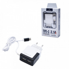 Incarcator, TRAVEL CHARGER, Cu 2 USB + Cablu TYPE-C, 5V 2.1A, JXL-229 foto