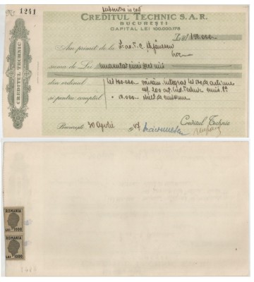 Romania, Creditul Technic S.A.R., Subscriere, Bucuresti, 1947 foto