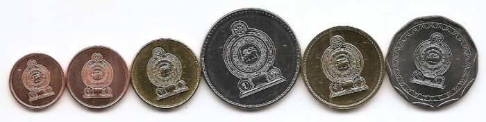 Sri Lanka Set 6 - 25, 50 cents 1, 2, 5, 10 Rupees 2005/13 - CLT6 , UNC !!!