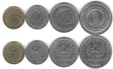POLONIA LOT / SET Nr 2 , 4 buc : 1 + 10 + 50 Groszy + 1 ZLOT 1992