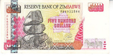 M1 - Bancnota foarte veche - Zimbabwe - 500 dolari - 2001