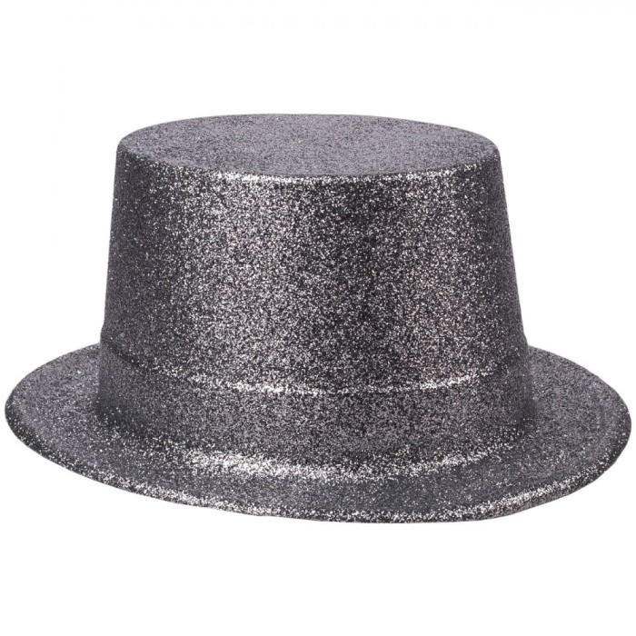 Pălărie Deghizare Adulți, Model Glitter Argintiu, &Icirc;nălțime 52 cm, Material PVC