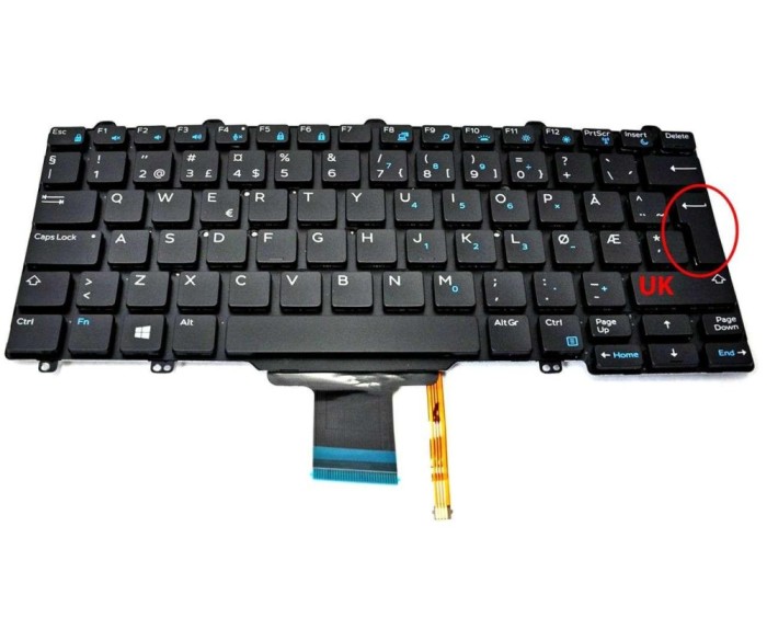 Tastatura Dell Latitude E5270 iluminata layout UK fara rama enter mare, Latitude E7270 iluminata layout UK