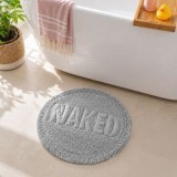 Covoras rotund pentru baie din bumbac gri cu inscriptia NAKED &Oslash;60cm, CMCLASS