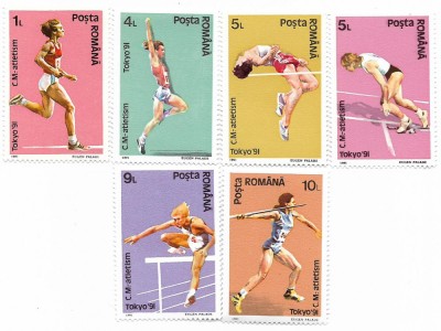 Romania (123) - C.M. de Atletism, Tokyo, 1991, seerie neobliterata + 2 FDC foto