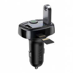 Modulator FM Bluetooth Baseus Tip T Încărcător Auto MP3 2 x USB TF microSD 3,4A Negru CCTM-01