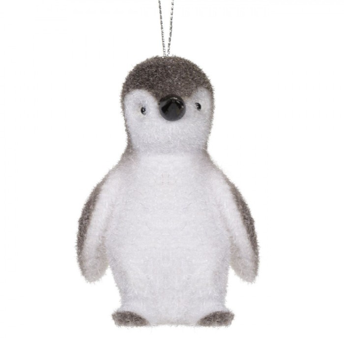 Ornament Brad Crăciun, Pinguin, Spumă, Culoare Gri, Dimensiune 8 cm