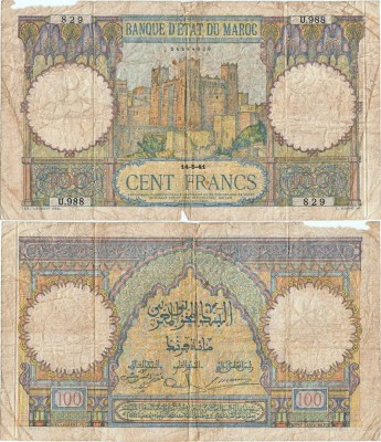 1941 (14 V), 100 Francs (P-20a.3) - Maroc foto