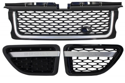 Ansamblu Grila Centrala si Grile Laterale compatibil cu Land Range Rover Sport L320 (2005-2008) Autobiography Look Piano Black Edition RRFGA01BB foto