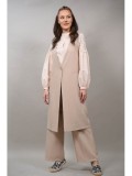 Vesta Lunga Dama Alessandra Bej, Talie Unica (XS-S-M), Stil Formal cu Nasture, Poliester Vascoza Elastan