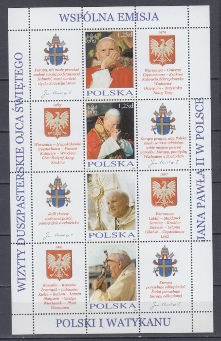 POLONIA 2004 VIZITELE PASTORALAE ALE PAPEI IOAN PAUL II MINICOALA 1979-2004 MNH