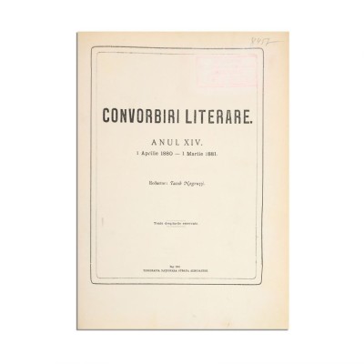 Publicația &amp;bdquo;Convorbiri Literare&amp;rdquo;, Anul XIV, 1 aprilie 1880 - 1 martie 1881, cu &amp;bdquo;O mamă!&amp;rdquo;, &amp;bdquo;Scrisoarea I&amp;rdquo; de M. Eminescu și &amp;bdquo;Amintiri din copilărie&amp;rdquo; de foto