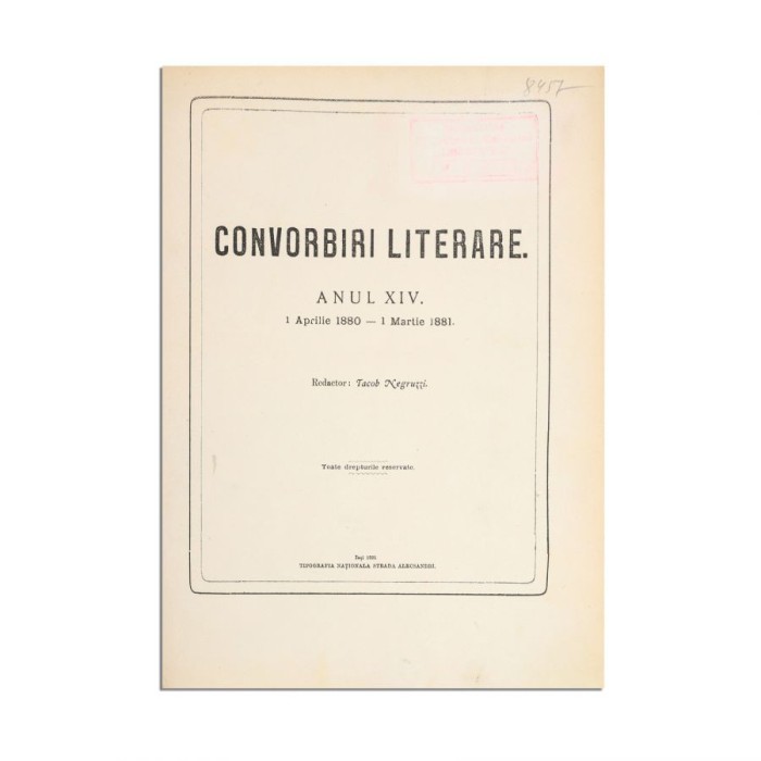 Publicația &bdquo;Convorbiri Literare&rdquo;, Anul XIV, 1 aprilie 1880 - 1 martie 1881, cu &bdquo;O mamă!&rdquo;, &bdquo;Scrisoarea I&rdquo; de M. Eminescu și &bdquo;Amintiri din copilărie&rdquo; de
