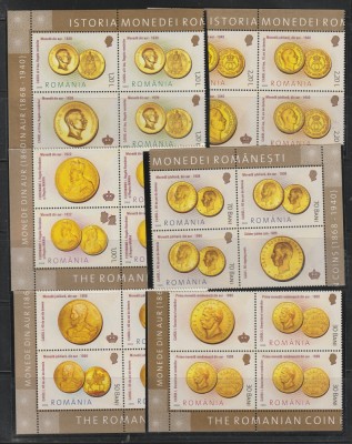 Romania ,monede de aur ,bloc de 4 cu vinieta ,Nr lista 1710/a. foto